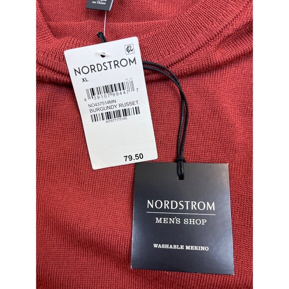 Nordstrom Mens Burgundy Russet 100% Merino Wool Crewneck Sweater Size XL - New - Picture 6 of 7